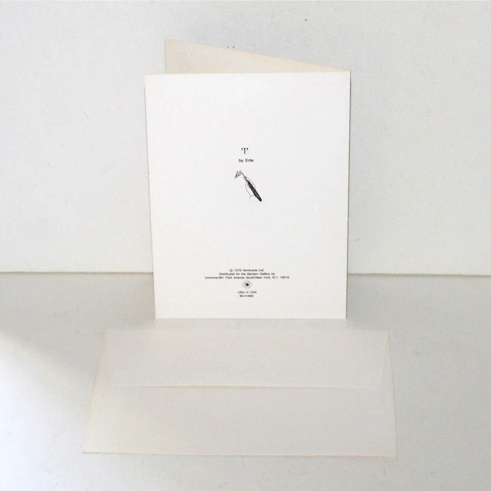 Erte Greeting Card Letter T Vintage blank black gold art vintage